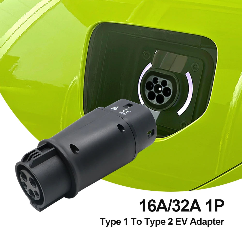 Chiefleed 32A 7.2KW Type 1 to Type 2 EV Charger Adaptor SAEJ1772 To IEC-62169 Converter Charging Eletric Vehicle Hybrid EU Cars