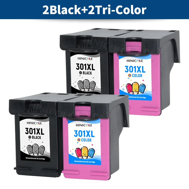 HINICOLE 2Pack 301XL Ink Cartridge Replacement For HP 301 XL For HP Deskjet 3051a 3052a 3054a 3055a 3056a 3057a 3059a 3510 3511