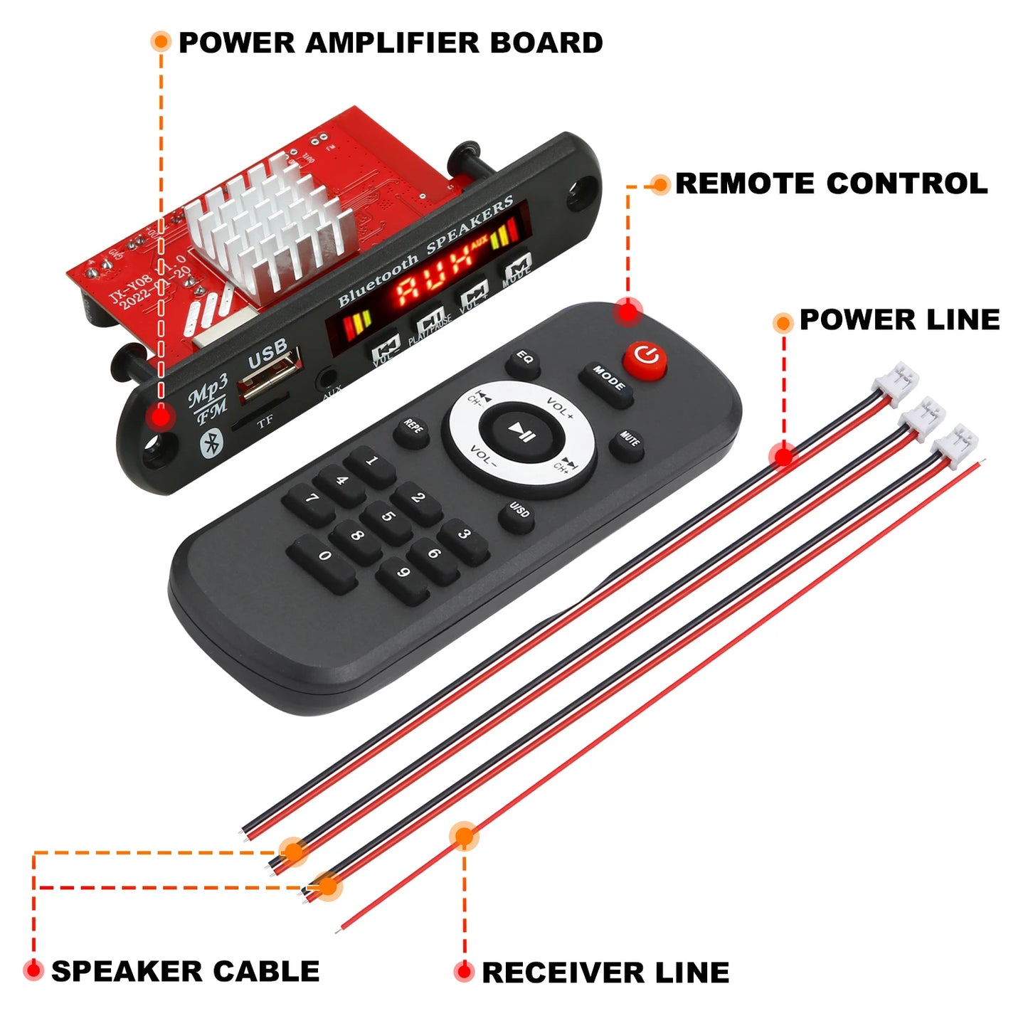 60W 50W  Amplifier Bluetooth 5.0 DIY MP3 WAV Decoder Board DC 12V Wireless Car USB MP3 Player TF Card Slot USB FM with Mic