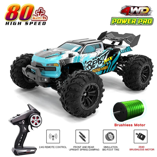 NEW 1:16 4WD RC Car 80KM/H Or 40KM/H With LED Lights Remote Control Cars Off-Road Control Trucks High Speed Drift Cars Kids Toys