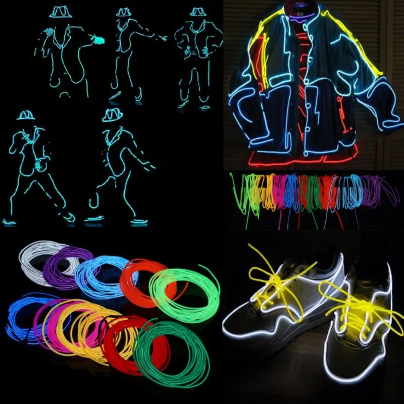 1M/3M/5M Auto Rope Tube Line Flexible Neon Light Car Interior Lighting LED Strip Garland EL Wire Need 2x AA Batteires Light