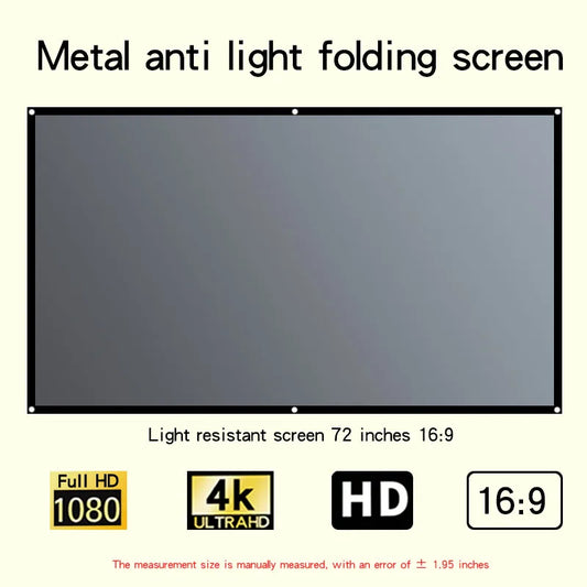 Foldable and portable projection screen, metal anti light 30-133 inches, suitable for low lumen projectors and high-definition