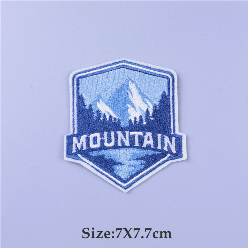 Outdoor Adventure Mountain Patches for Clothing Thermoadhesive Camping Travel Iron on Patch Fusible Embroidered Landscape Patch