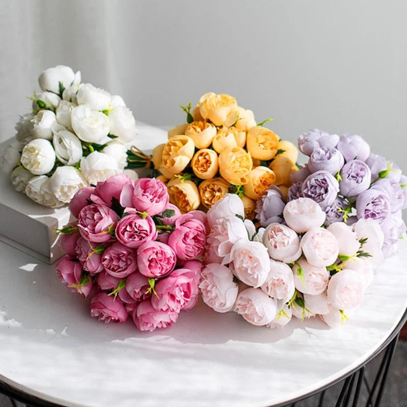 Heads Peony Artificial Flowers for Home Vase DIY Decor Bride Rose Bouquet Fake Flower Wedding Party Centerpieces Decoration