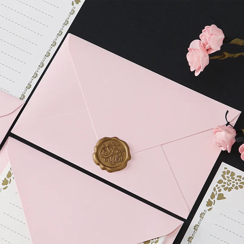 5pcs Romantic Pink Envelopes European Style DIY Wedding Party Invitations Card Cover Korean Stationery Kawaii Wax Stamp Stickers