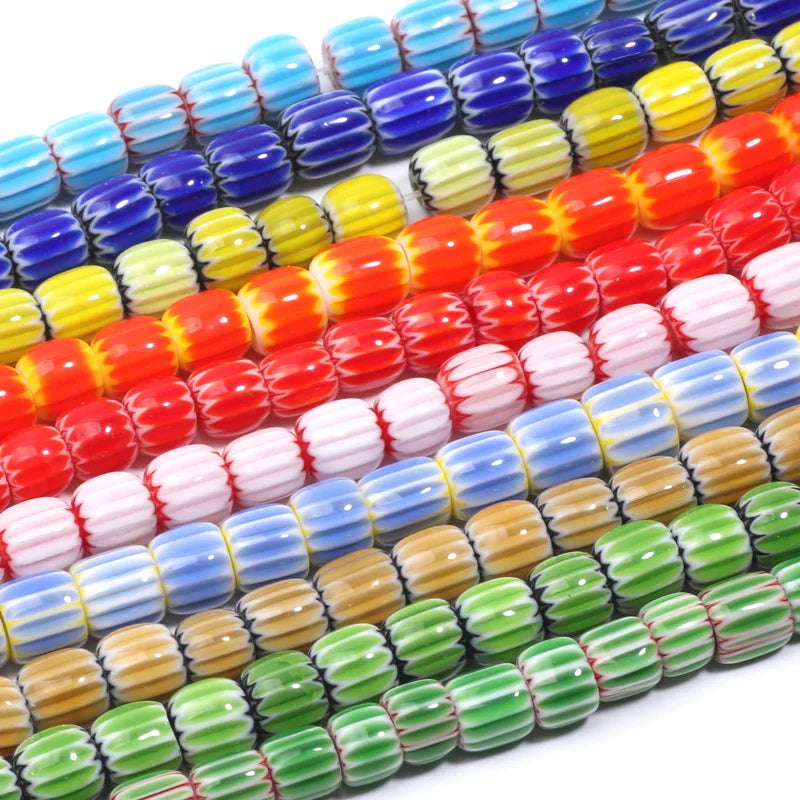 Trend DIY Handicrafs Glass Glazed Print Lampwork Beads Loose Cylinder Spacer Beads For Jewelry Making Diy Bracelets Accessories