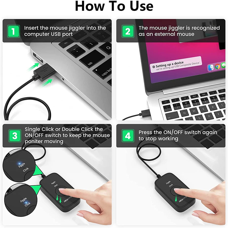 2 in 1 USB Mouse Jiggler Undetectable Mouse Mover Automatic Computer Mouse Mover Jiggler Keeps Computer Awake Simulate Mouse
