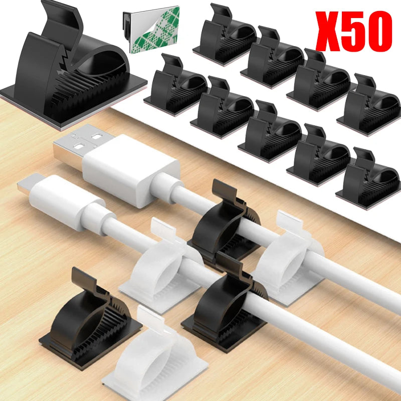 50/30/20pcs Self Adhesive Cable Clips Adjustable Table Cable Management Cord Holder for Car PC TV Home Charging Wire Winder