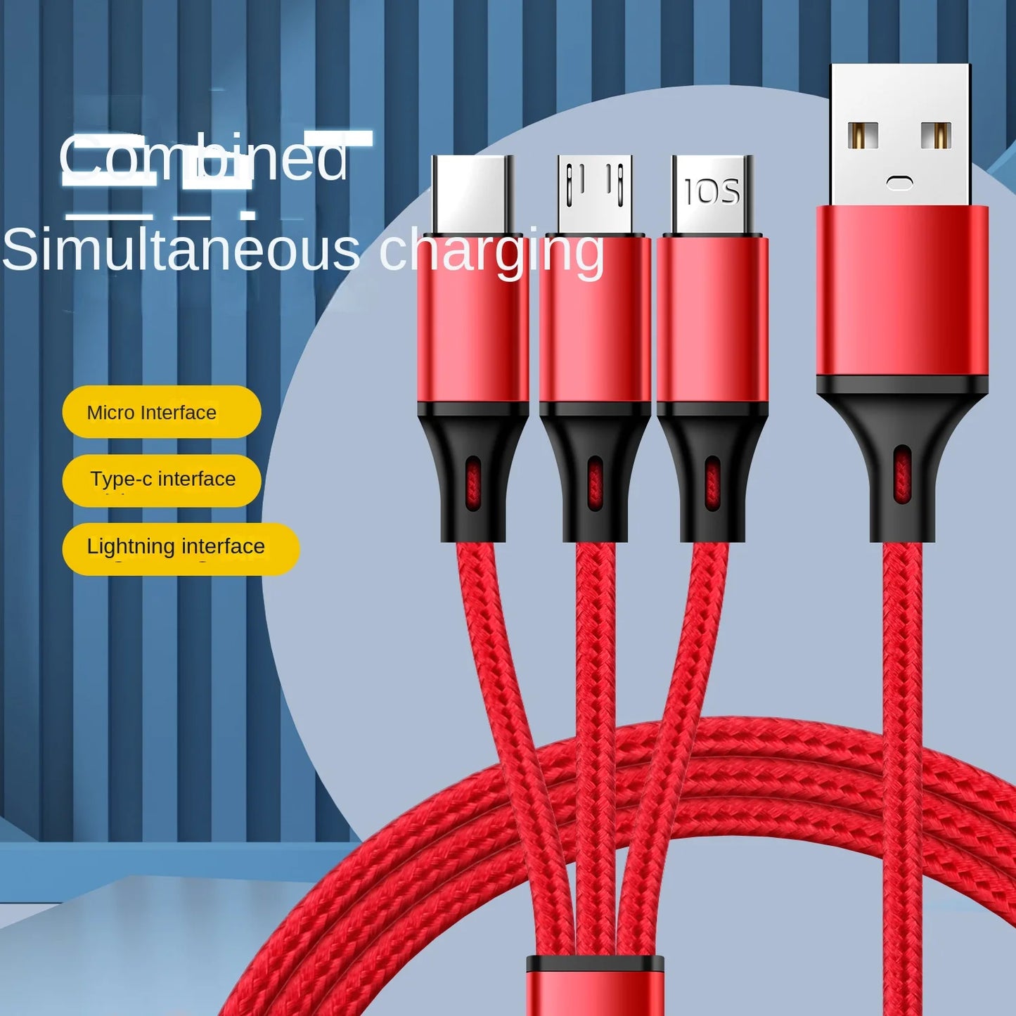 One drag three mobile phone data cable for Android USB cable three-in-one Type-C Apple quick-charge cable