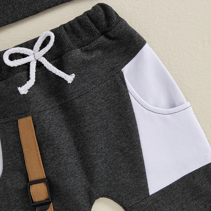 Infant Baby Boy 2Pcs Fall Outfits Long Sleeve Contrast Color Sweatshirt + Pants Set Spring Clothes 6M-4T