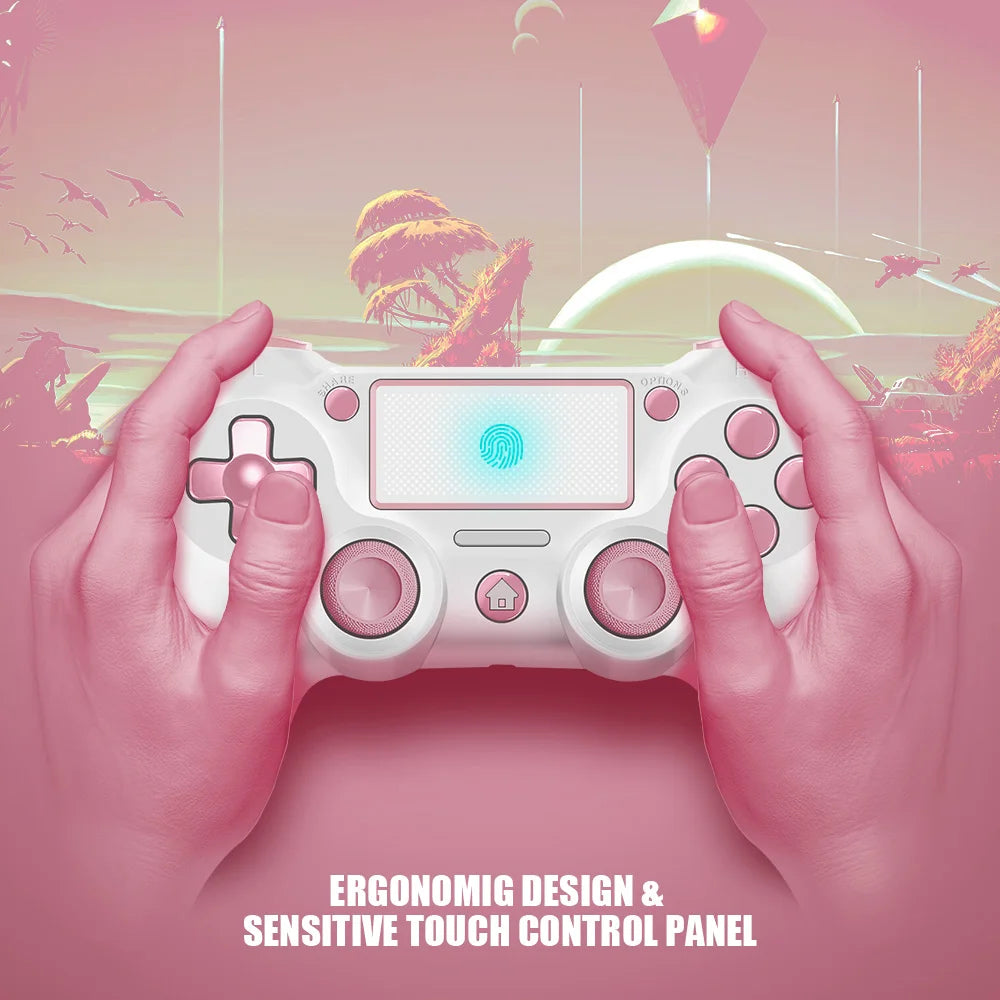 AceGamer Wireless Controller for PS4 Pink Joysticks Double Shock/Touchpad/3.5mm Audio Jack Compatible with PS4/Slim/Pro/PC