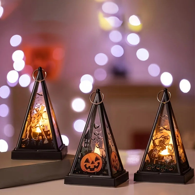 Triangle Skull Pumpkin Night Light Lamp Changing LED Nightlight Room Decor Table Desk Lamps Halloween Gifts for Kids Boys