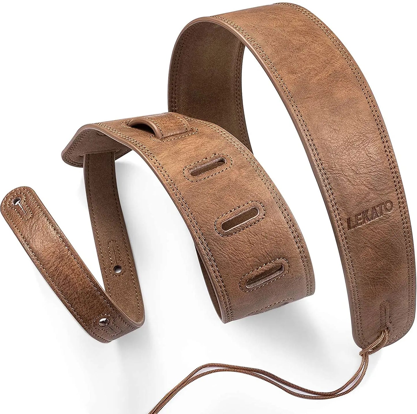 Lekato 2.5 Inch Wide Guitar Strap Leather with Thicken Foam Padded for Bass Electric Guitar Adjustable 41 To 51 Leather Strap