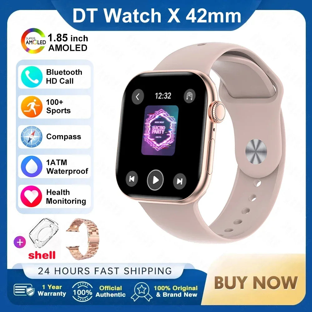 New For IOS DT Watch X Mini Smart Watch Men Women NFC 1.85-inch TWS Earphones Electronic Album Recorder Video Player Smart Watch