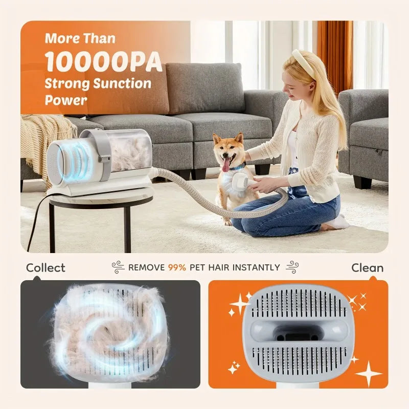 5-in-1 Dog Grooming Vacuum Kit Strong Pet Hair Removal Professional Clippers 6 Guide Combs Pet Grooming Tools for Dogs Cats