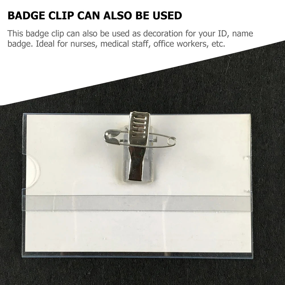 50 Pcs Labels Transparent Badge Name Tag Holders with Clips for Badges Work Chest Card Staff