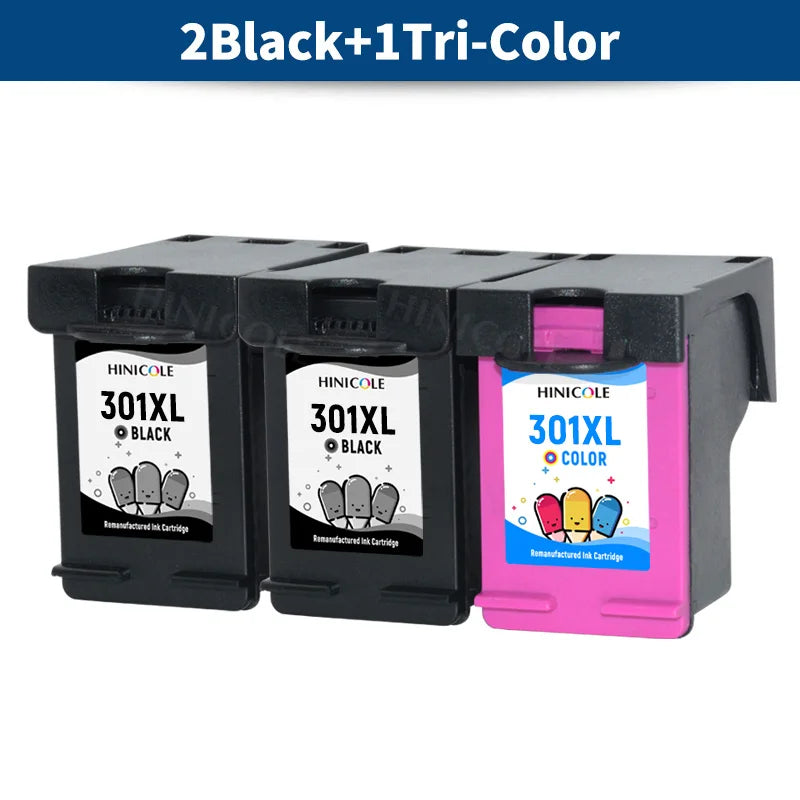 HINICOLE 2Pack 301XL Ink Cartridge Replacement For HP 301 XL For HP Deskjet 3051a 3052a 3054a 3055a 3056a 3057a 3059a 3510 3511