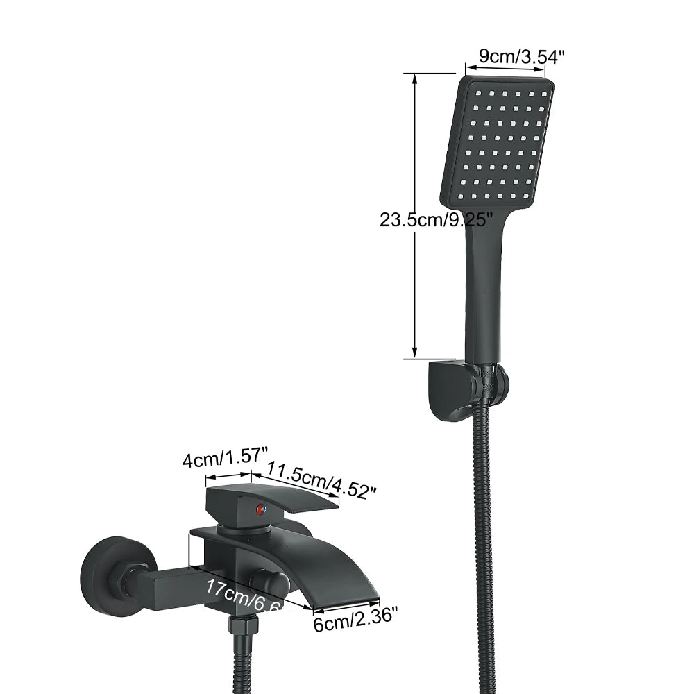 Matte Black Bathroom Bathtub Faucet Waterfall Faucet With Hand Shower Hot and Cold Water Mixer Taps Wall-mounted Bathtub Faucet