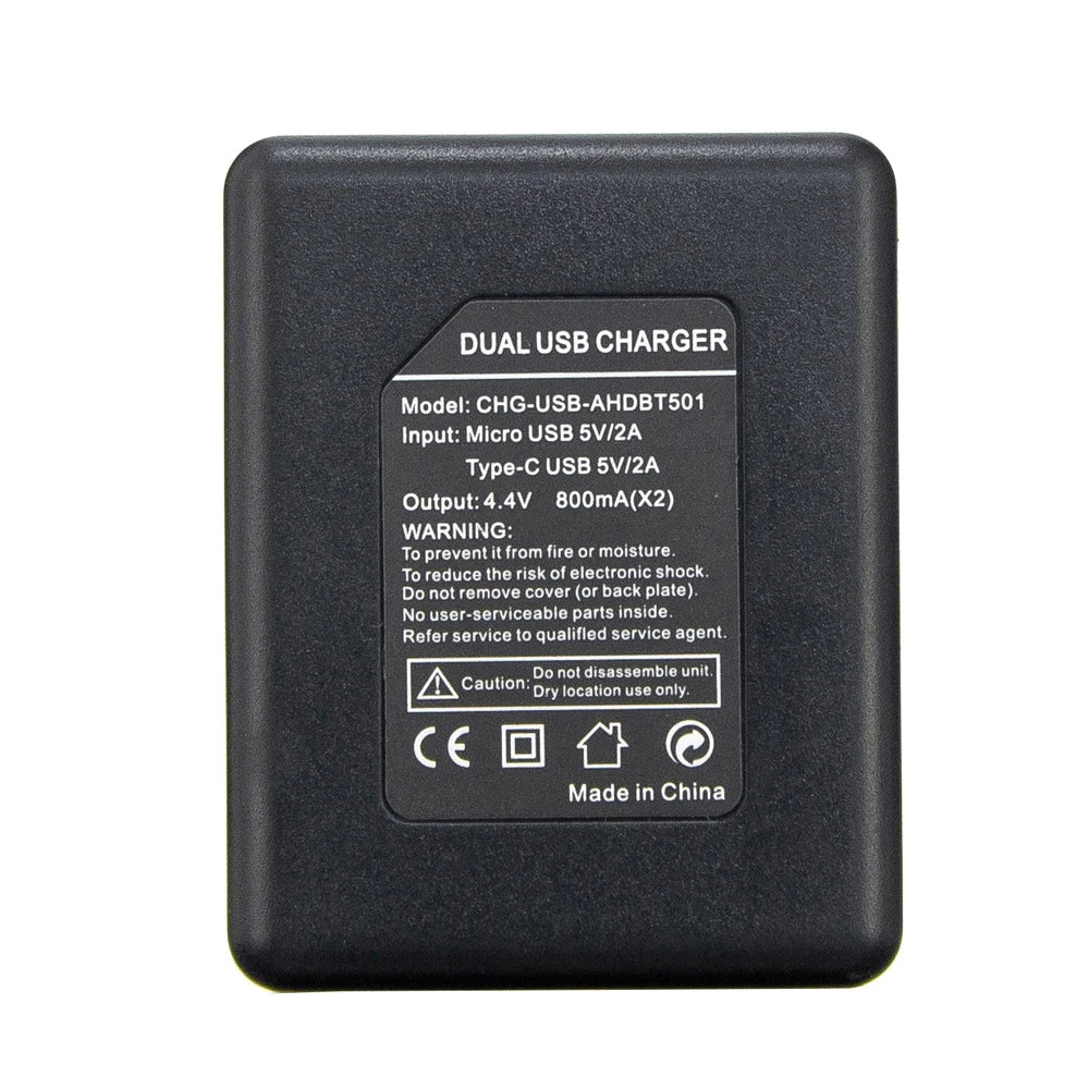 ORBMART Double Dual Port Slot Battery Charger For Go Pro Gopro Hero 8 5 6 7 Black Sport Camera Accessory With Usb Cable Travel