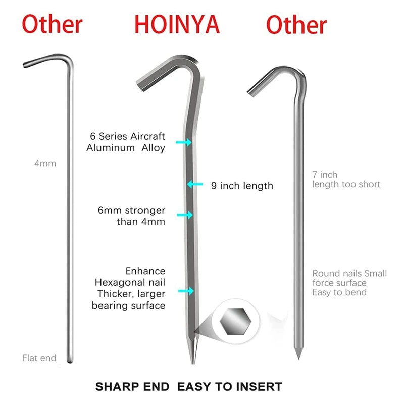 Tent Pegs 8 PCS 18cm Metal Heavy Duty Tent Hooks Aluminum Alloy Rust Free Camping Tent Ground Pegs