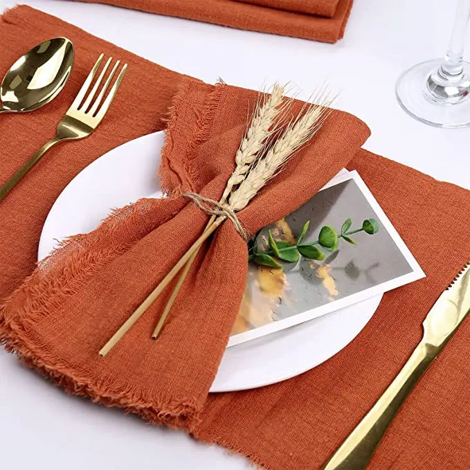 10pcs 32x32cm Wholesale terracotta Gauze Cotton Napkin Reusable Tea Towel Wedding Party Christmas Table Decor Retro Burrs napkin