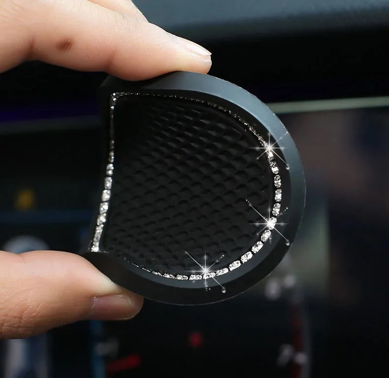 2PCSCar Non-slip Water Cup Pad Diamond Rhinestone Bling Decoration Auto Interior Cup Bottle Anti-skid Rubber Mat Car Accessories