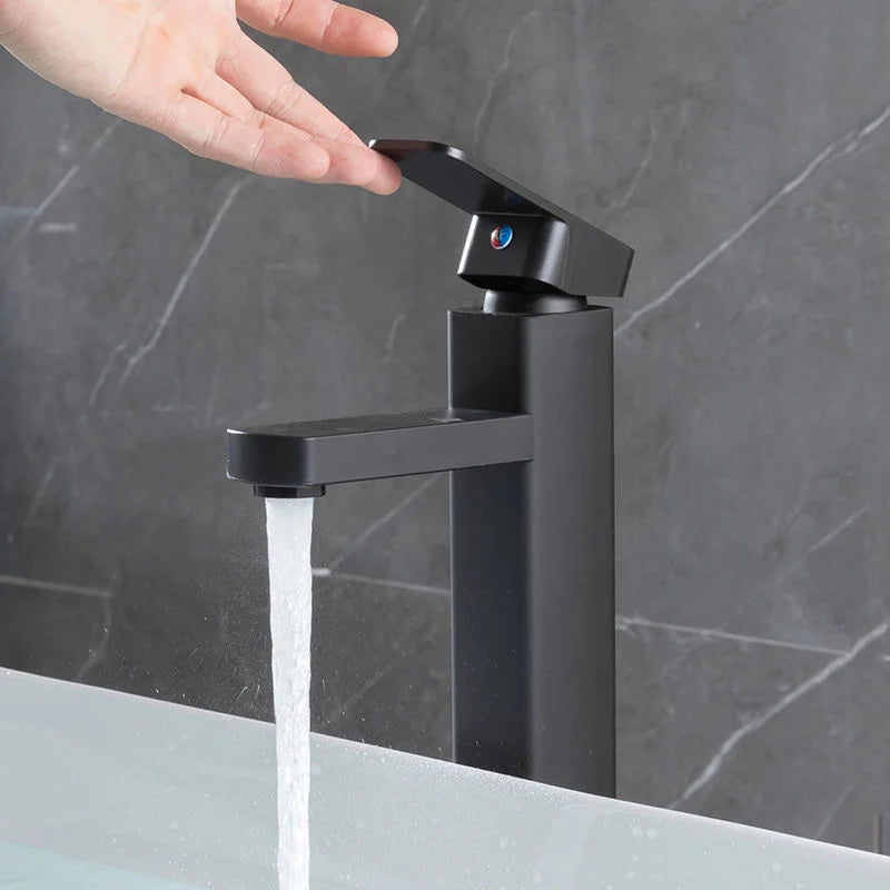 ABS Bathroom Faucet Hot&Cold Mixer Tap Deck Mounted Bathroom Basin Faucets Black Square Washbasin Sink Bathtub Faucet