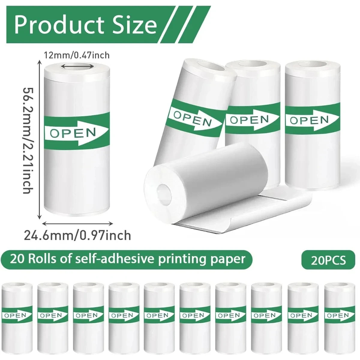 Thermal Sticker Paper Self-adhesive Printer Paper 20PCS Mini Printer Paper  Photo Printer Labels For Photos Notes 5.7 x 2.5cm