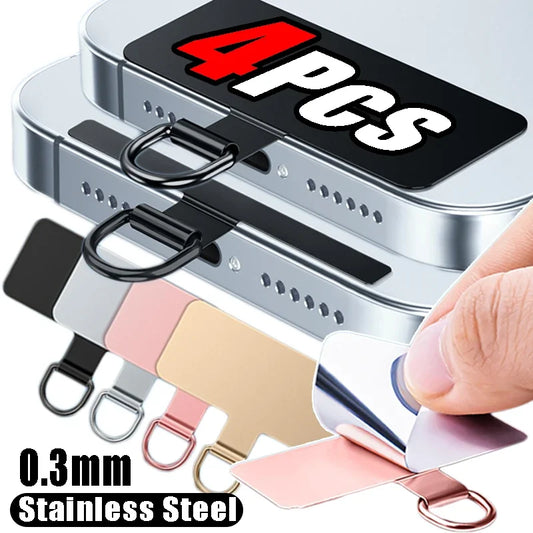 1-4Pcs Ultra-thin Stainless Steel Universal Metal Phone Tether Tab Replacement CellPhone Lanyard Straps Cards Hanging Cord Tab