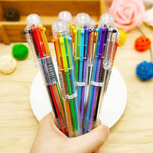 Brand New Product Creative Transparent 6-color Ballpoint Pen Different 6 Colors In 1 Ballpoint Pen High Quality Innovative