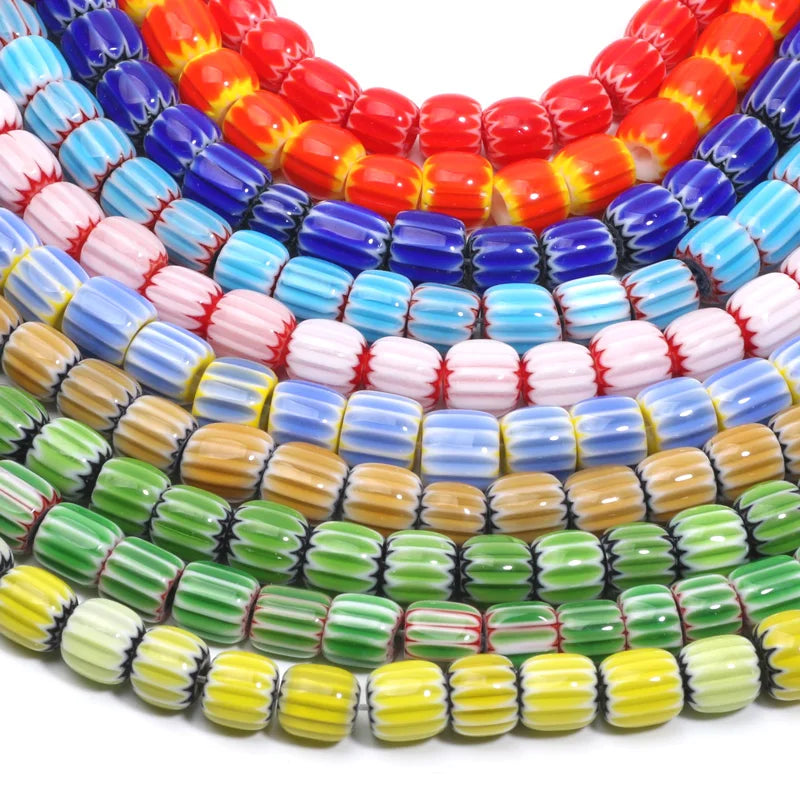Trend DIY Handicrafs Glass Glazed Print Lampwork Beads Loose Cylinder Spacer Beads For Jewelry Making Diy Bracelets Accessories