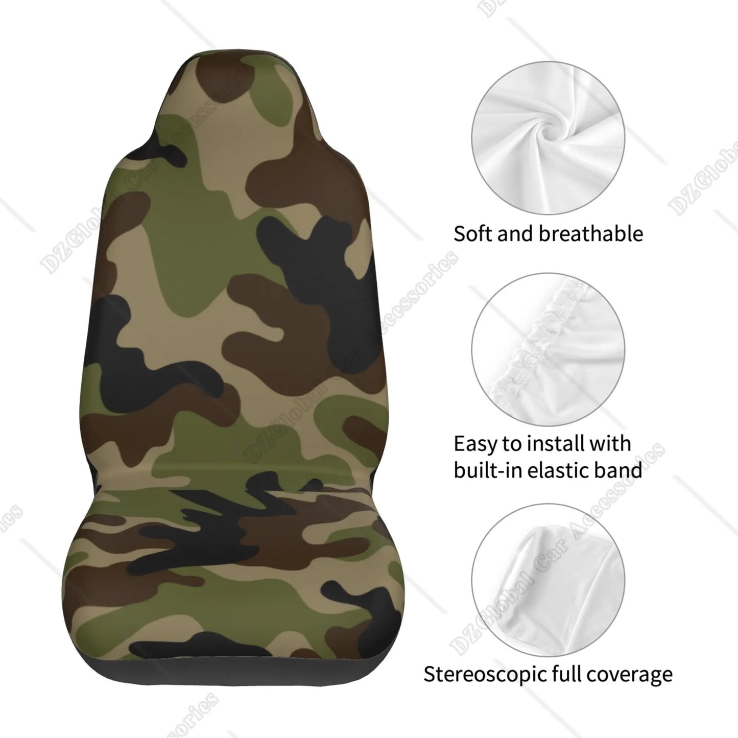 Seat Covers for Cars Camouflage Seamless Pattern Brown Green Black Front Car Seat Cover Easy To Install Universal 2 Pcs