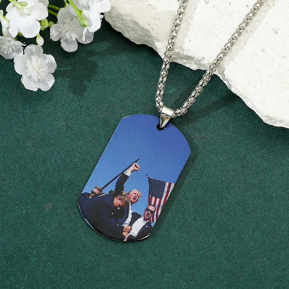 2024 7.13 Donald Trump Fighting Printing Dog Tag Stainless Steel Pendant Keychain for July Fourth Accessories Gifts