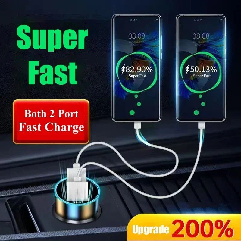 240W with Digital Display 2 Port Car Charger Fast USB Charging Adapter for IPhone Samsung Xiaomi Huawei Quick Charging Chargers