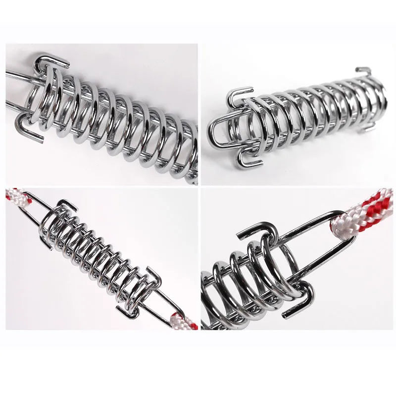 1~8PCS Steel Tent Wind Rope Spring Buckle Tent Tensioner Camping Deck Pegs with Carabiner Clips Awning Tightener Fixed Hook
