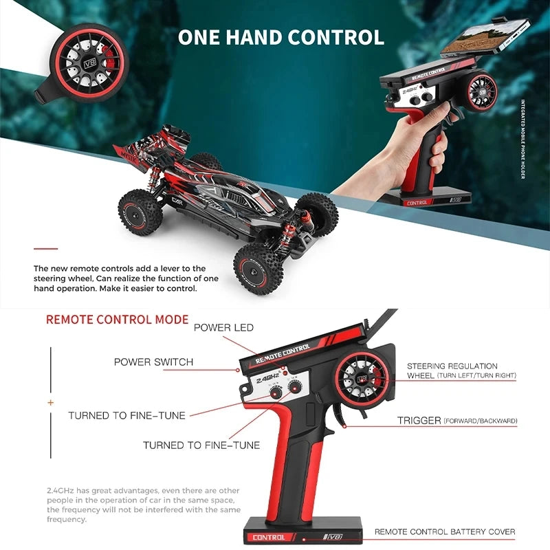 WLtoys 124010 55KM/H RC Car Professional Racing Vehicle 4WD Off-road Electric High Speed Drift Remote Control Toys for Children