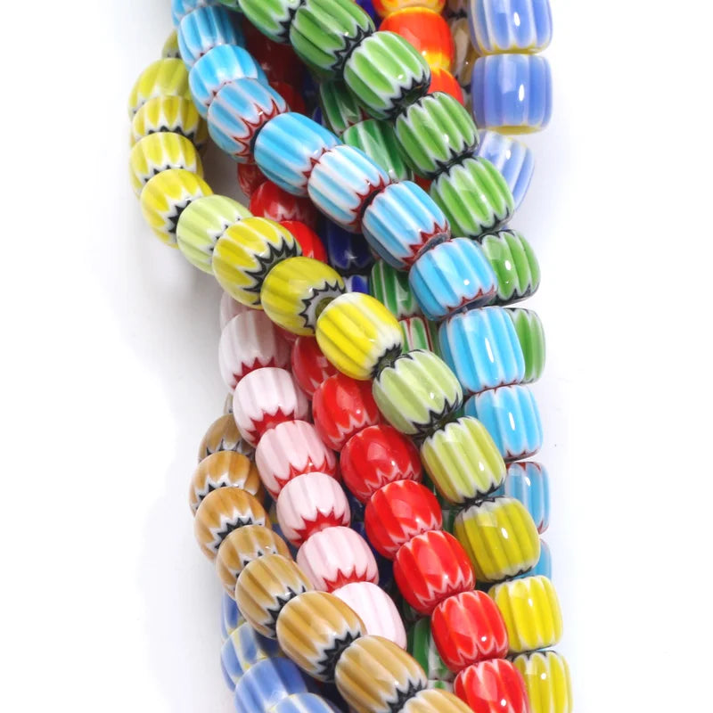 Trend DIY Handicrafs Glass Glazed Print Lampwork Beads Loose Cylinder Spacer Beads For Jewelry Making Diy Bracelets Accessories