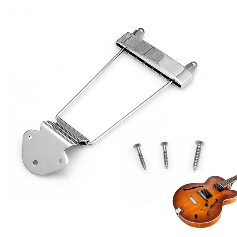 Chrome Guitar Tailpiece Trapeze Open Frame Bridge for 6 String Archtop Guitar
