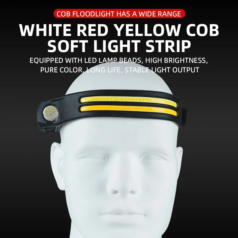 LED Headlight Sensor With Built-in Battery Head Flashlight USB Charging Work Light Super Bright Headband