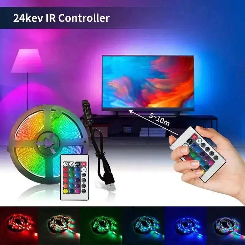1M USB LED Strip Lights with 24 Keys Remote,60LEDs/m RGB Tape SMD2835 Flexible TV Led Backlight for Bedroom,Party and Home Decor