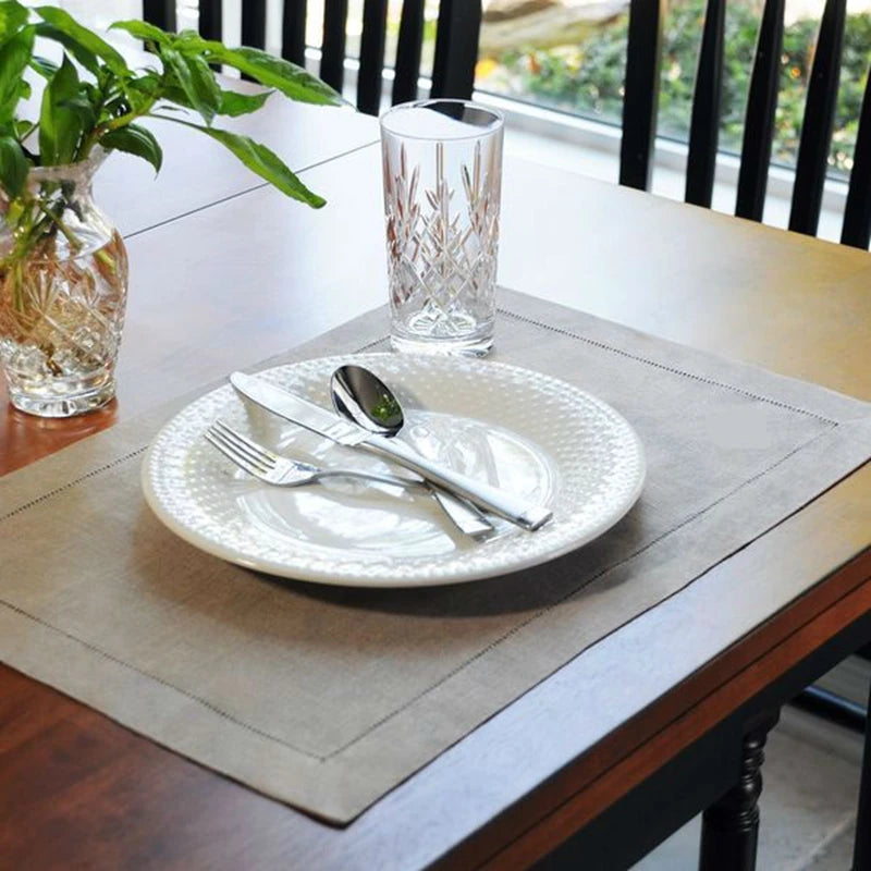 12 Pcs Hemstitched Place Mat Cotton Napkins White Table Mat Beautiful Natural Linen Dinner Mat Fabric Napkin Place Mat