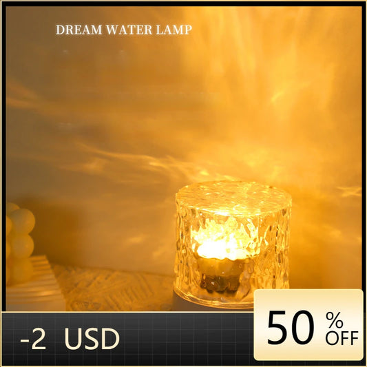 Crystal Lamp Water Ripple Projector Night Light Decoration Home Houses Bedroom Aesthetic Atmosphere Holiday Gift Sunset Lights