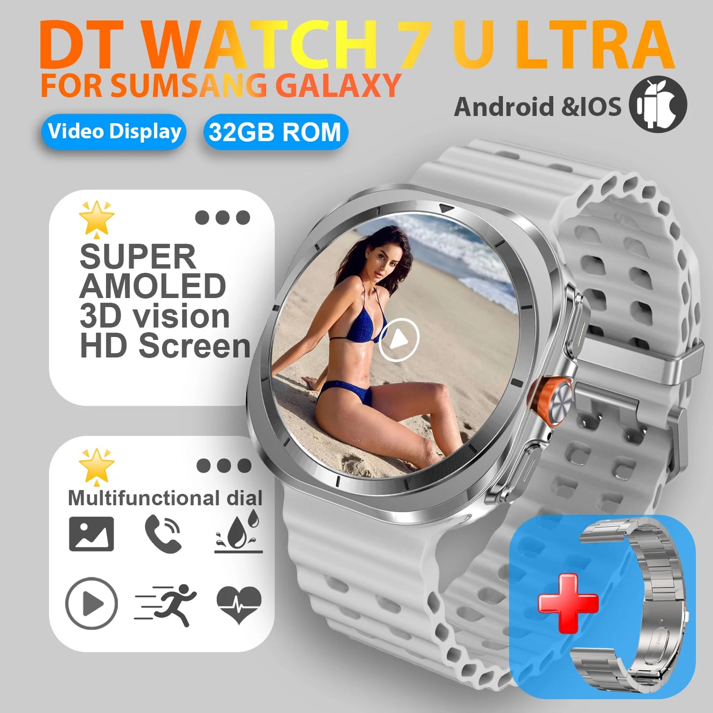 2025 New Watch 7 Ultra Smart Watch Men 32GB Memory 3D Video Display Sports SmartWatch GPS NFC Compass Blood oxygen Smartwatch