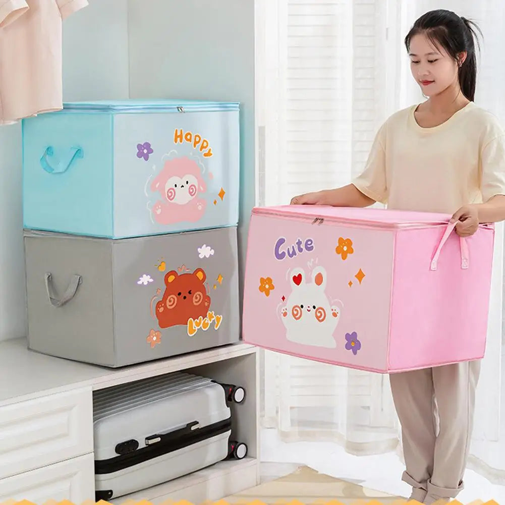 Large Capacity Clothes Quilt Storage Bag Cute Printed Dust-proof Storage Foldable Wardrobe Box Organizer Clothes Pattern C0o9