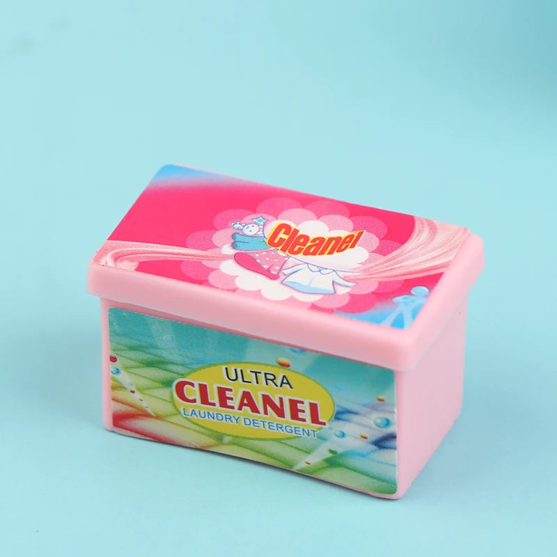 4Pcs/Set 1:12 Dollhouse Miniature Cleaning Set Laundry Detergent Soap Household Washing Kit Pretend Play Doll House Accessories