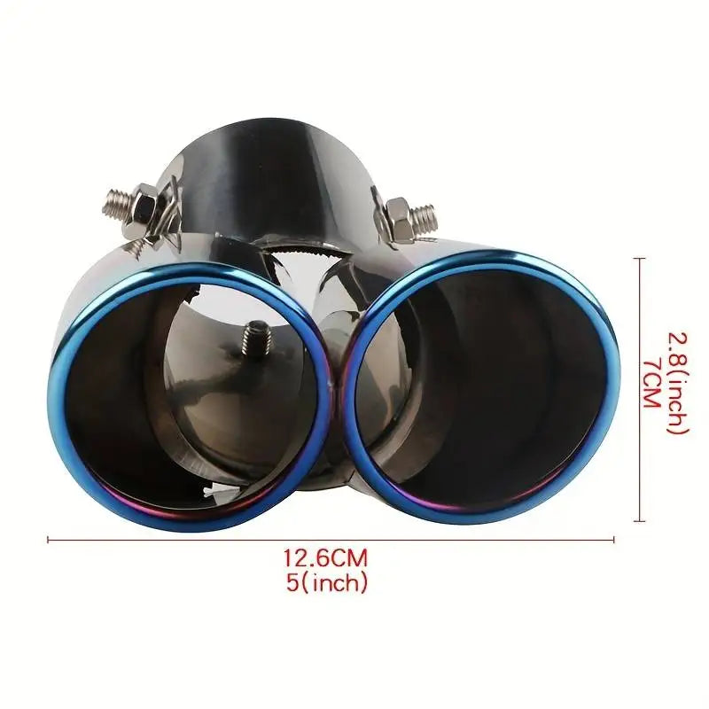 Car General One Out Two Grilled Blue Tail Throat Double Pipe Tail Pipe Muffler Stainless Steel Exhaust Pipe Modification Supplie