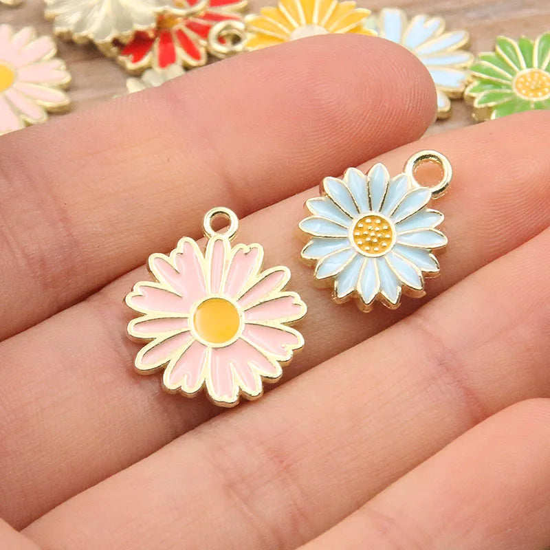 10Pcs 7Color 2 Style Alloy Metal Drop Oil Colorblock Daisies Charm Flower Plant Pendant For DIY Bracelet Necklace Jewelry Making