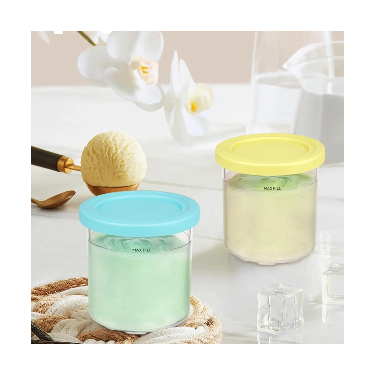 4PCS Ice Cream Pints and Lids for Ninja Creami NC301 NC300 NC299AMZ Series Ice Cream Storage Containers Food Freezer