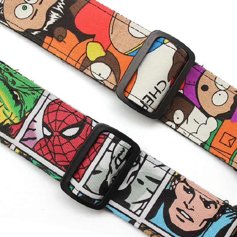 Cotton Guitar Strap Soft Belt With Cartoon Pattern PU Leather Head Adjustable Bass Electric Guitar Acoustic Guitarra Accessories