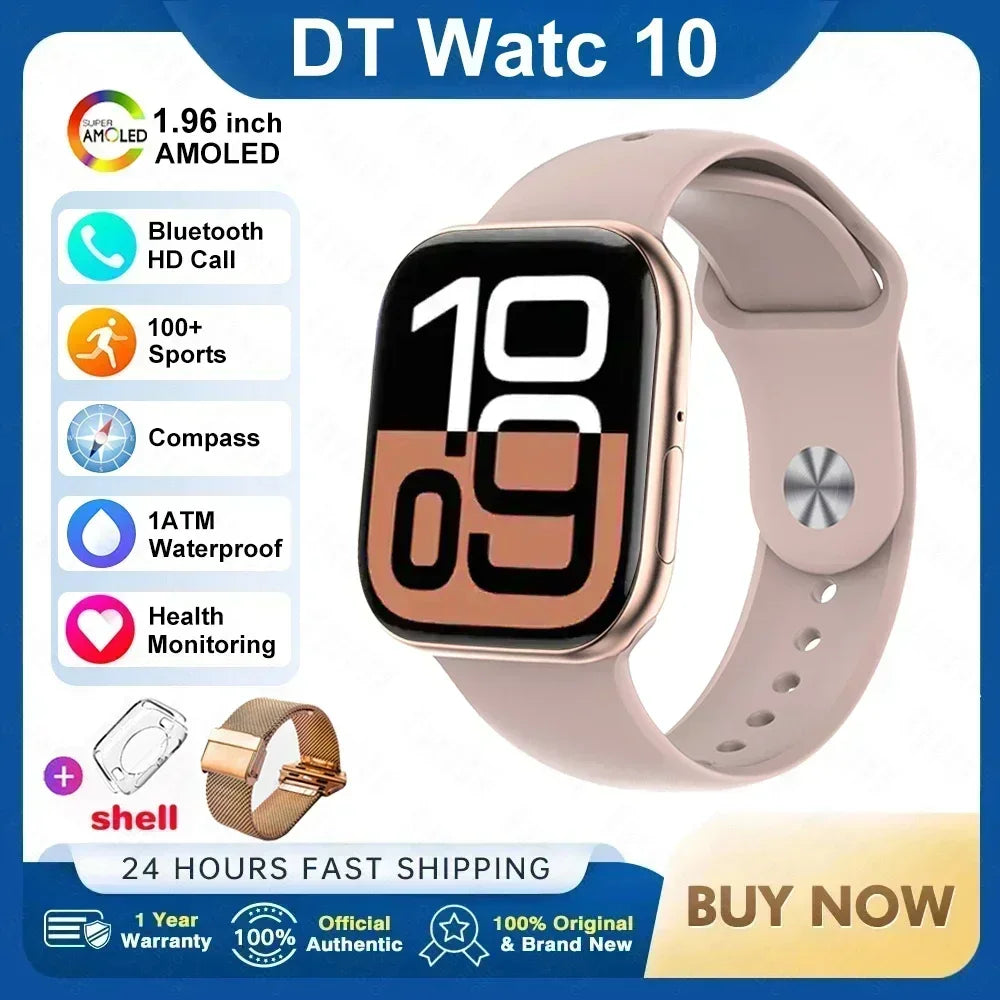 New For Apple Watch 10 Original Smart Watch 16GB Memory Music HD AMOLED NFC Compass Bluetooth Call Waterproof Smart Watch Woman